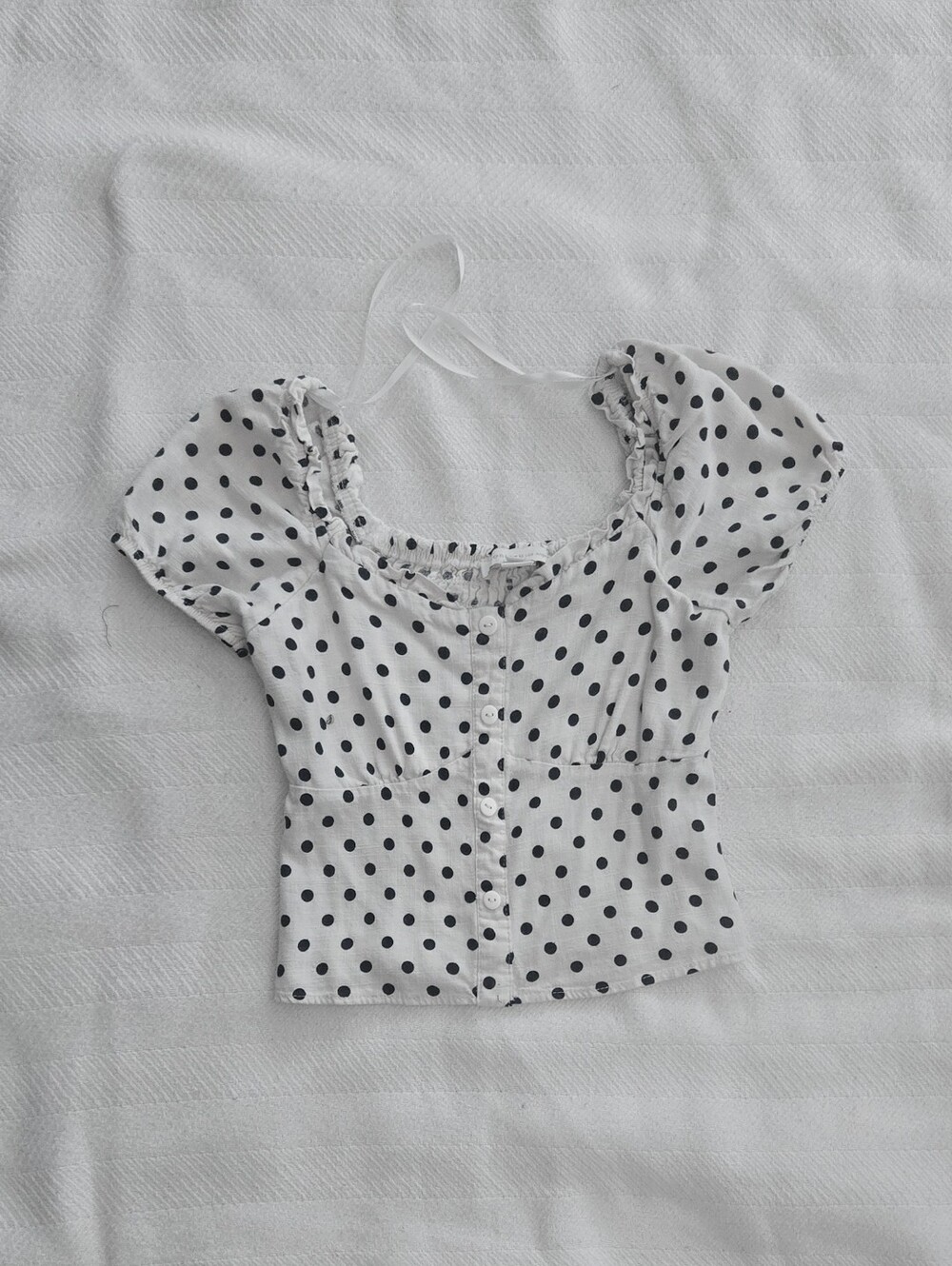 White Polka Dot Puff Sleeve Crop Top Size Small